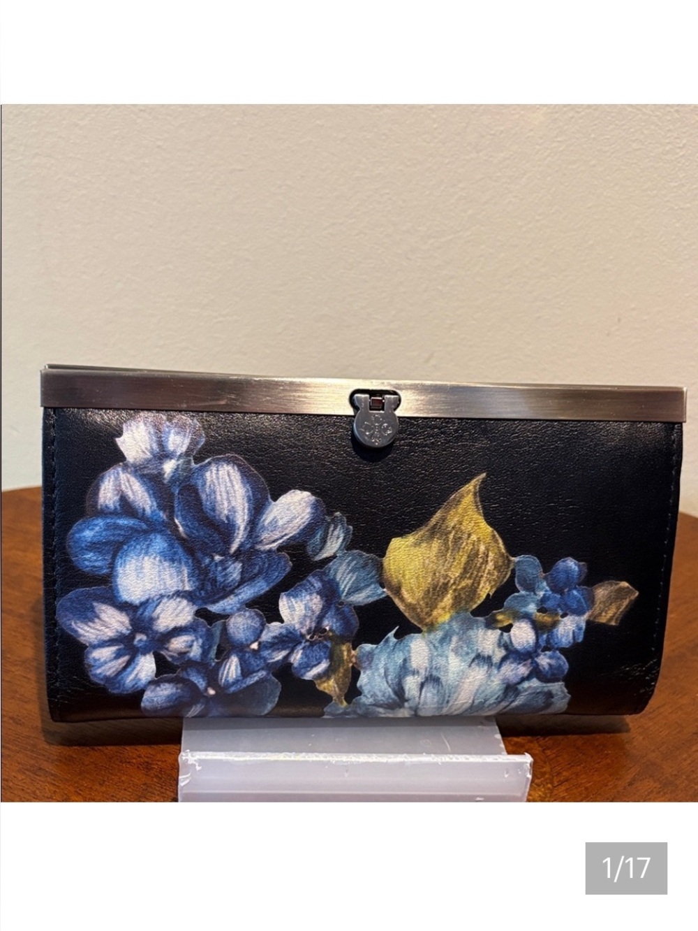 Patricia Nash  wallet  clutch  leather black/blue green gold floral design NWOT